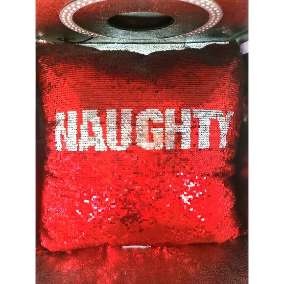 Christmas Pillow Naughty/Nice Changes Color/Words With Hand 18x18" - Picture 4 of 10